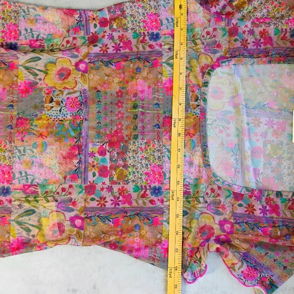 Natural Life Devon Mesh Short Sleeve Top Womens Large Multicolor Floral Hippie - Picture 8 of 9